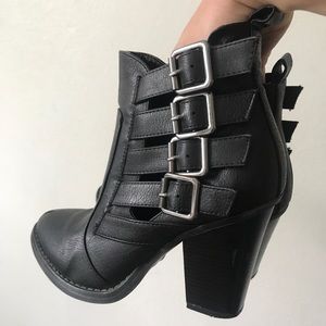 Black Vintage Styled Buckle Booties